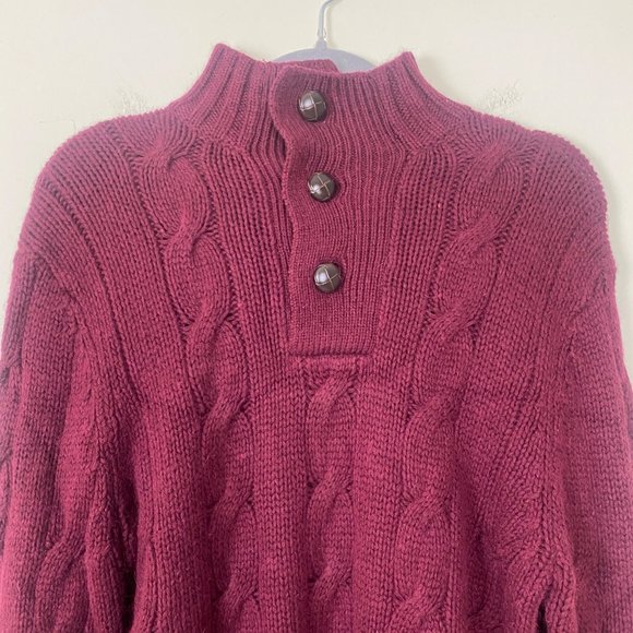 Fossil Brand Mens Burgundy Red Pullover Cable Knit Fisherman Sweater Size S Ango - Picture 10 of 12